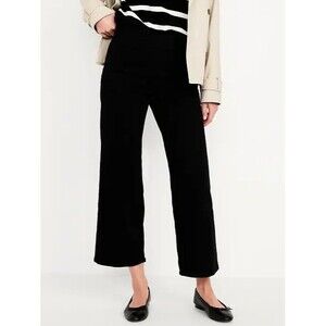 Old Navy Weekender Pull-On Crop Wide-Leg Jeans Womens 8 Black Stretch NEW